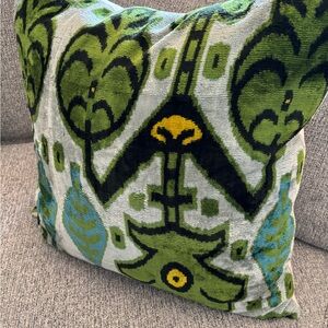 Artistic Green and Blue Silk Velveteen Accent Pillow